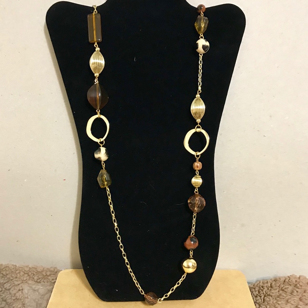 Multi-brown and Gold Beaded Necklace (w/ext.)
